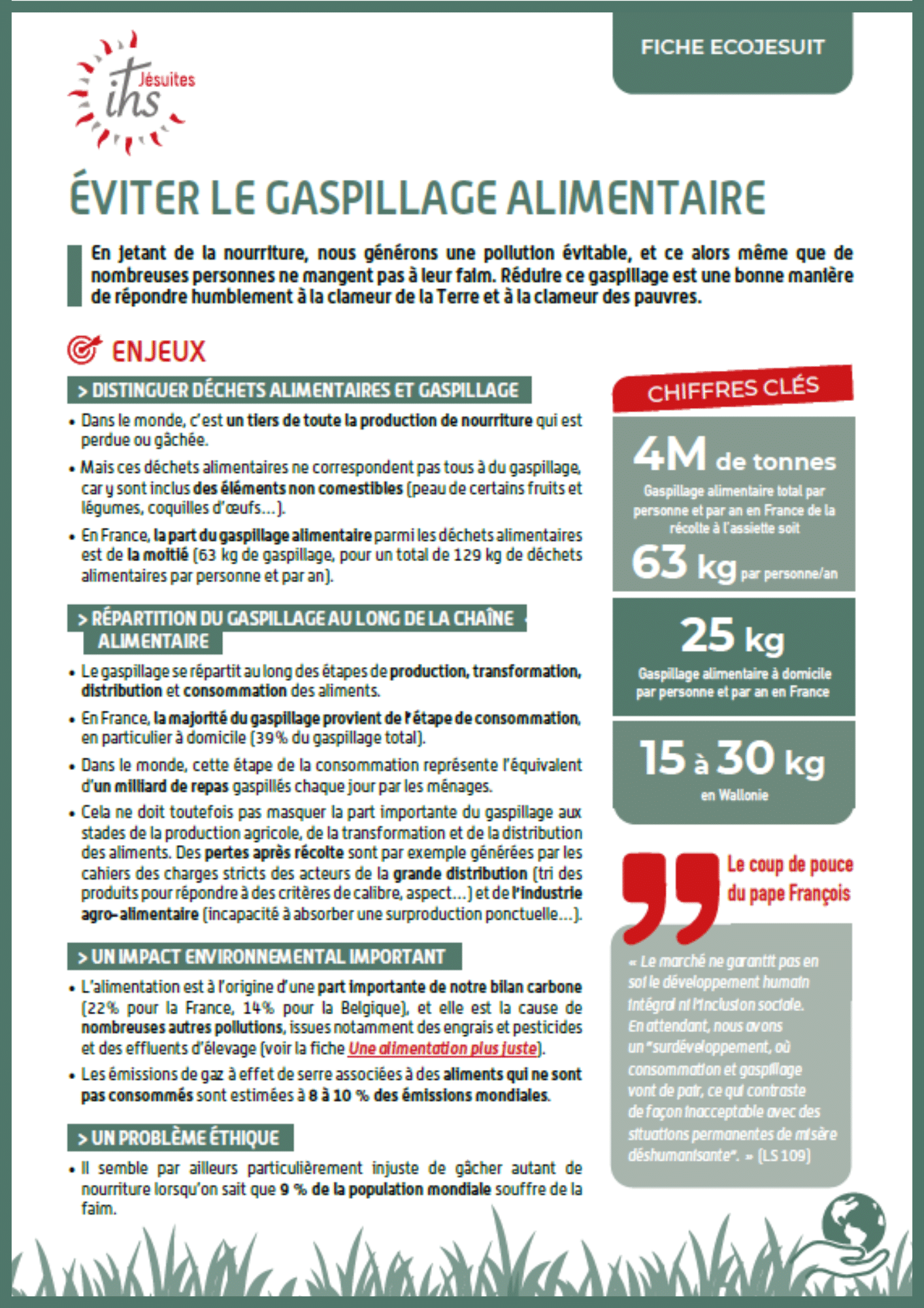 Fiche ecojesuit eviter le gaspillage alimentaire
