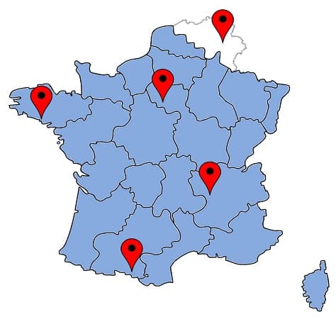 carte France et Belgique epingles centres spirituels