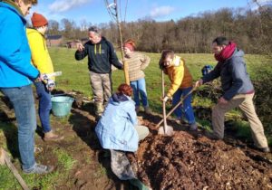 La plantation des arbres à La Viale Quartier Gallet, un lieu de ressourcement jésuite près du sanctuaire de Beauraing. 