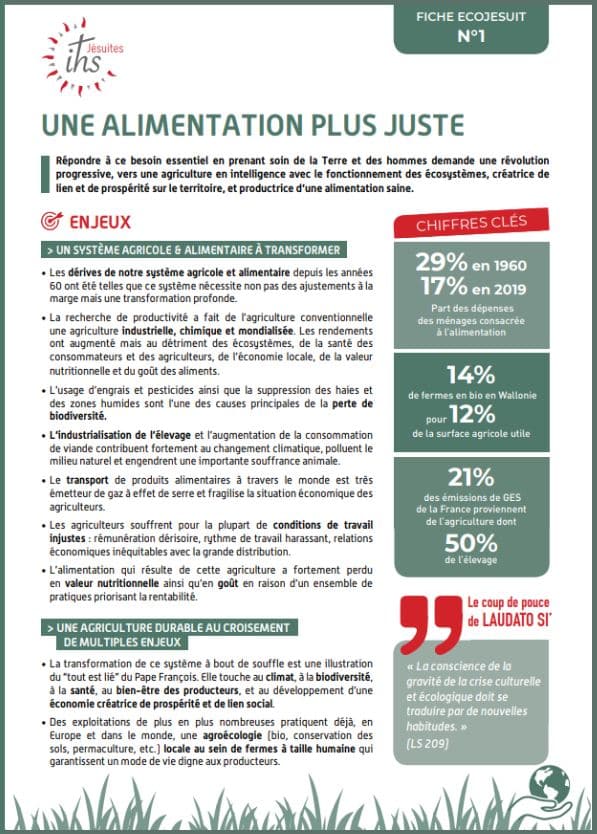 Fiche Ecojesuit sur une alimentation plus juste