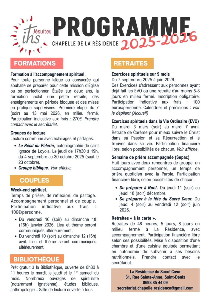 Programme de la chapelle de la résidence 2025-2026