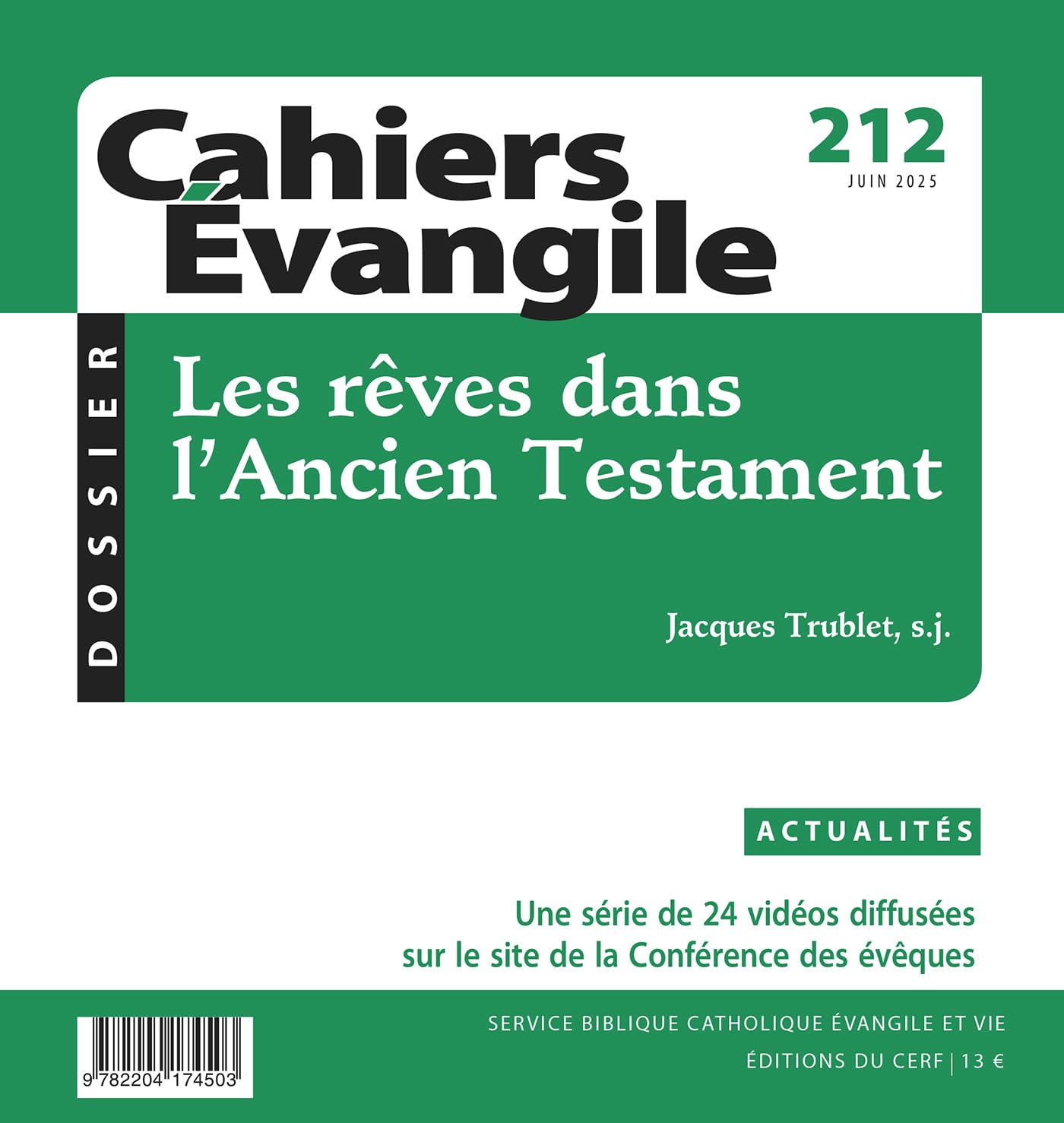 Les rêves dans l'Ancien Testament - Cahiers évangile - P. Jacques Trublet sj